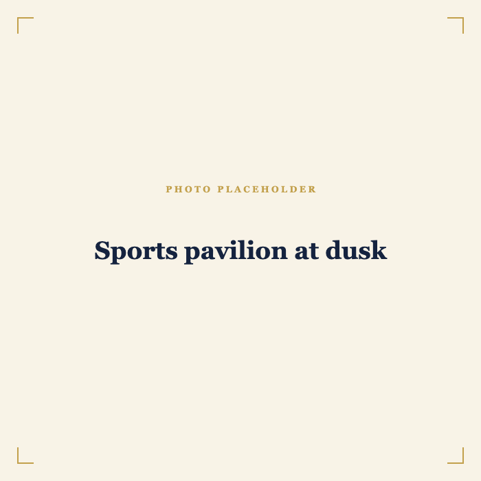 Sports pavilion at dusk